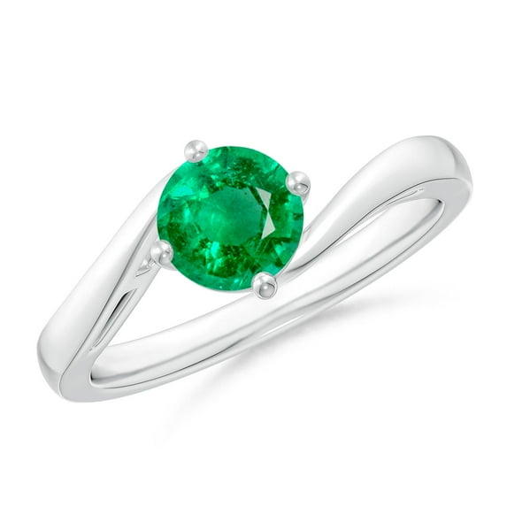 ANGARA Natural Classic Round Emerald Solitaire Bypass Engagement Ring in 14K White Gold for Women (Size-6mm) | May Birthstone, Birthday, Anniversary, Jewelry Gift for Women | Natural Emerald Ring