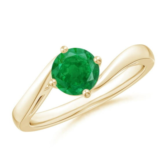 ANGARA Natural Classic Round Emerald Solitaire Bypass Engagement Ring in 14K Yellow Gold for Women (Size-6mm) | May Birthstone, Birthday, Anniversary, Jewelry Gift for Women | Natural Emerald Ring