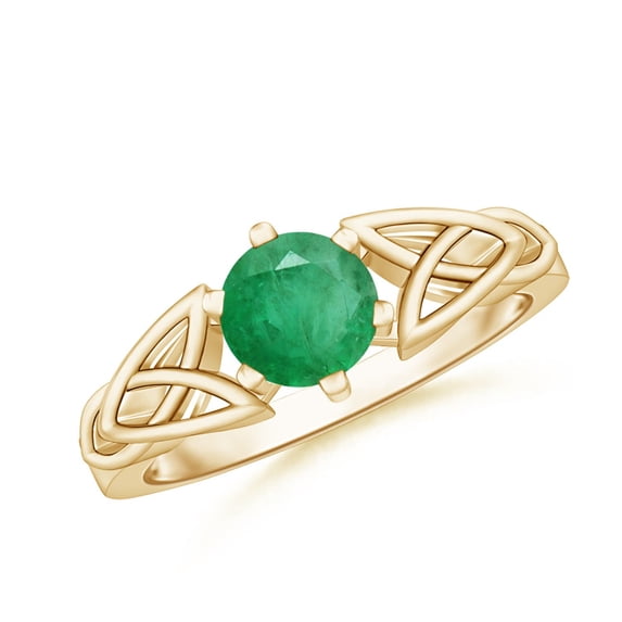ANGARA Natural Solitaire Round Emerald Celtic Knot Ring in 14K Yellow Gold for Women (Size-6mm) | May Birthstone, Birthday, Anniversary, Jewelry Gift for Women | Natural Emerald Ring