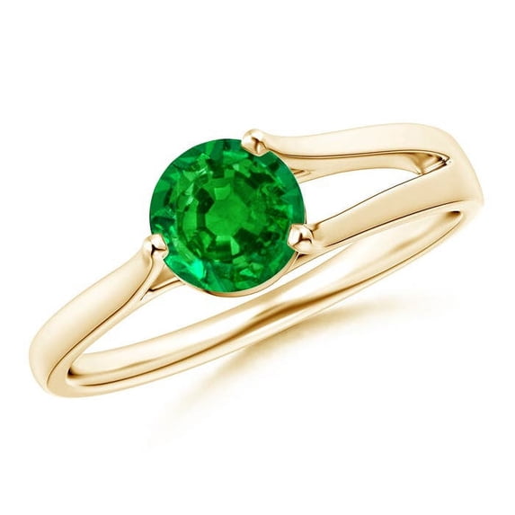 ANGARA Natural One Sided Split Shank Round Emerald Solitaire Engagement Ring in 14K Yellow Gold for Women (Size-6mm) | May Birthstone, Anniversary, Jewelry Gift for Women | Natural Emerald Ring