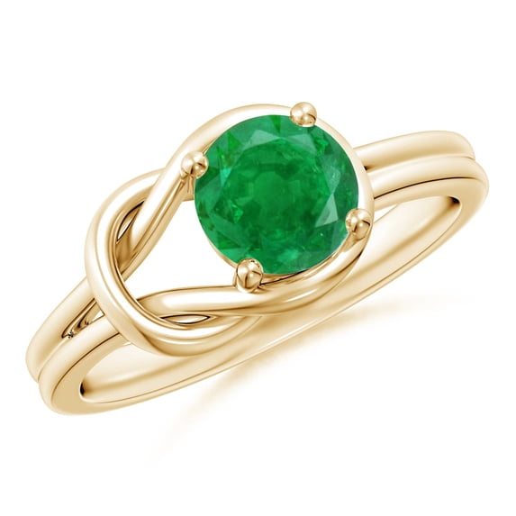 ANGARA Natural Solitaire Emerald Infinity Knot Engagement Ring in 14K Yellow Gold for Women (Size-6mm) | May Birthstone, Birthday, Anniversary, Jewelry Gift for Women | Natural Emerald Ring