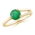 thumbnail image 1 of ANGARA Natural One Sided Split Shank Round Emerald Solitaire Engagement Ring in 14K Yellow Gold for Women (Size-6mm) | May Birthstone, Anniversary, Jewelry Gift for Women | Natural Emerald Ring, 1 of 11