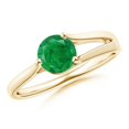 thumbnail image 1 of ANGARA Natural One Sided Split Shank Round Emerald Solitaire Engagement Ring in 14K Yellow Gold for Women (Size-6mm) | May Birthstone, Anniversary, Jewelry Gift for Women | Natural Emerald Ring, 1 of 11