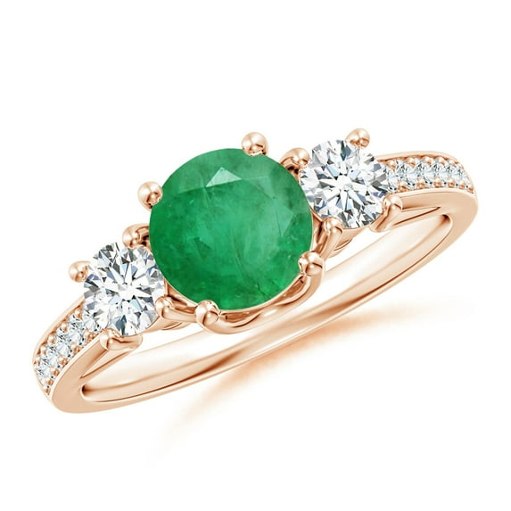 Angara Natural 0.75 Ct. Emerald with Diamond Classic Ring in 14K Rose Gold for Women (Ring Size: 3)
