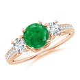 thumbnail image 1 of ANGARA Natural Classic Prong Set Round Emerald and Diamond Three Stone Ring in 14K Rose Gold for Women (Size-6mm) | May Birthstone, Anniversary, Jewelry Gift for Women | Natural Emerald Ring, 1 of 9