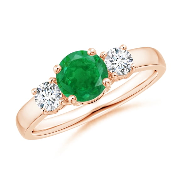 ANGARA Natural Classic Emerald and Diamond Three Stone Engagement Ring in 14K Rose Gold for Women (Size-6mm) | May Birthstone, Birthday, Anniversary, Jewelry Gift for Women | Natural Emerald Ring