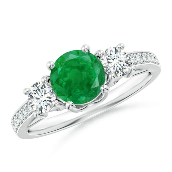 Angara Natural 0.75 Ct. Emerald with Diamond Classic Ring in 14K White Gold for Women (Ring Size: 3)