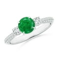 thumbnail image 1 of ANGARA Natural Three Stone Emerald and Diamond Ring in 14K White Gold for Women (Size-6mm) | May Birthstone, Birthday, Anniversary, Jewelry Gift for Women | Natural Emerald Ring, 1 of 9