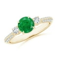 thumbnail image 1 of ANGARA Natural Three Stone Emerald and Diamond Ring in 14K Yellow Gold for Women (Size-6mm) | May Birthstone, Birthday, Anniversary, Jewelry Gift for Women | Natural Emerald Ring, 1 of 8