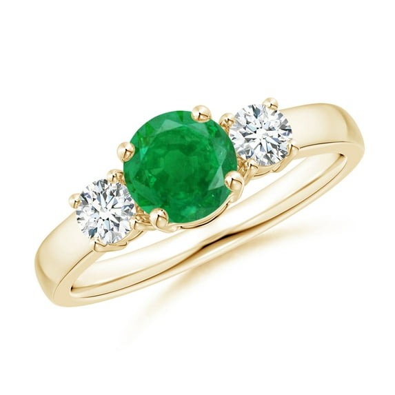 ANGARA Natural Classic Emerald and Diamond Three Stone Engagement Ring in 14K Yellow Gold for Women (Size-6mm) | May Birthstone, Birthday, Anniversary, Jewelry Gift for Women | Natural Emerald Ring