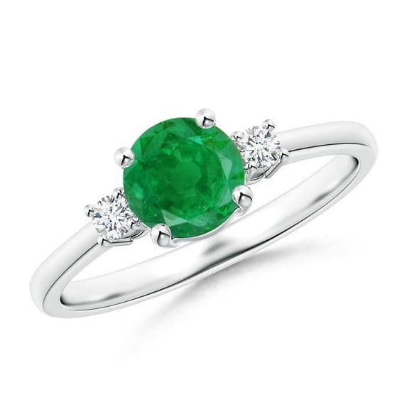 Angara Natural 0.75 Ct. Emerald with Diamond Classic Ring in Sterling Silver for Women (Ring Size: 10.5)