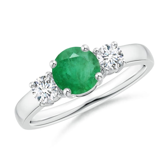 ANGARA Natural Classic Emerald and Diamond Three Stone Engagement Ring in Sterling Silver for Women (Size-6mm) | May Birthstone, Birthday, Anniversary, Jewelry Gift for Women | Natural Emerald Ring