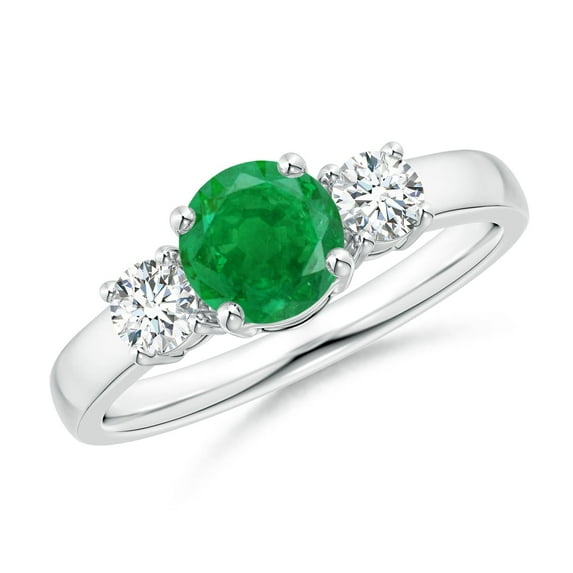 ANGARA Natural Classic Emerald and Diamond Three Stone Engagement Ring in Sterling Silver for Women (Size-6mm) | May Birthstone, Birthday, Anniversary, Jewelry Gift for Women | Natural Emerald Ring