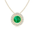 thumbnail image 1 of ANGARA Natural Round Bezel-Set Emerald Pendant with Diamond Halo in 14K Yellow Gold for Women (Size-6mm) | May Birthstone, Birthday, Anniversary, Jewelry Gift for Women | Natural Emerald Necklace, 1 of 7