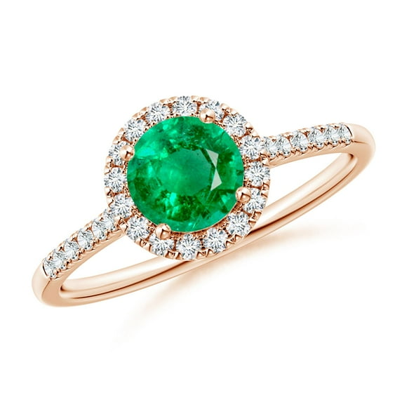 Angara Natural 0.75 Ct. Emerald with Diamond Halo Ring in 14K Rose Gold for Women (Ring Size: 11.5)