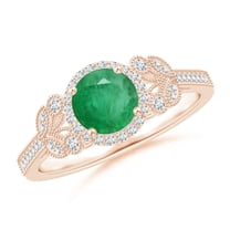 ANGARA Natural Aeon Emerald Halo Leaf & Vine Engagement Ring with Milgrain in 14K Rose Gold for Women (Size-6mm) | May Birthstone, Anniversary, Jewelry Gift for Women | Natural Emerald Ring