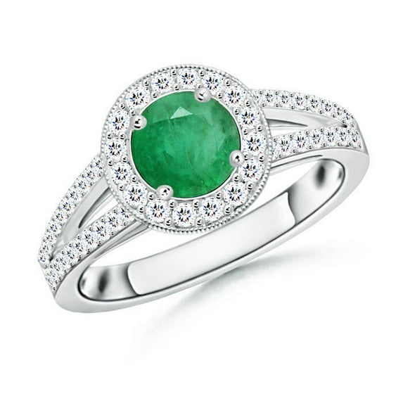 Angara Natural 0.75 Ct. Emerald with Diamond Halo Ring in 14K White Gold for Women (Ring Size: 3)