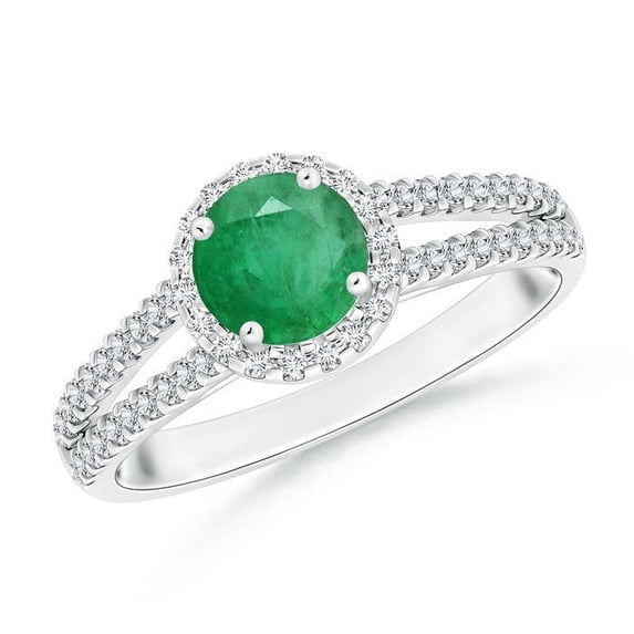 Angara Natural 0.75 Ct. Emerald with Diamond Halo Ring in 14K White Gold for Women (Ring Size: 6.5)