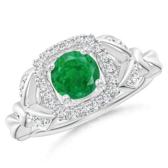 Angara Natural 0.75 Ct. Emerald with Diamond Halo Ring in 14K White Gold for Women (Ring Size: 6.5)