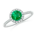 thumbnail image 1 of ANGARA Natural Round Emerald Halo Ring with Diamond Accents in 14K White Gold for Women (Size-6mm) | May Birthstone, Birthday, Anniversary, Jewelry Gift for Women | Natural Emerald Ring, 1 of 8