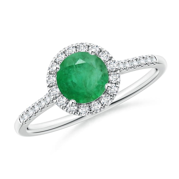 ANGARA Natural Round Emerald Halo Ring with Diamond Accents in 14K White Gold for Women (Size-6mm) | May Birthstone, Birthday, Anniversary, Jewelry Gift for Women | Natural Emerald Ring