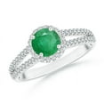 thumbnail image 1 of ANGARA Natural Twin Shank Emerald Halo Ring with Diamond Accents in 14K White Gold for Women (Size-6mm) | May Birthstone, Birthday, Anniversary, Jewelry Gift for Women | Natural Emerald Ring, 1 of 7