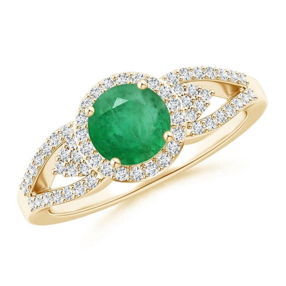 Angara Natural 0.75 Ct. Emerald with Diamond Halo Ring in 14K Yellow Gold for Women (Ring Size: 3.5)