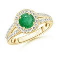 thumbnail image 1 of ANGARA Natural Round Emerald Split Shank Ring with Diamond Halo in 14K Yellow Gold for Women (Size-6mm) | May Birthstone, Birthday, Anniversary, Jewelry Gift for Women | Natural Emerald Ring, 1 of 7