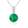 thumbnail image 1 of ANGARA Natural Solitaire Round Emerald Pendant with Diamond Bale in 925 Sterling Silver for Women (Size-6mm) | May Birthstone, Birthday, Anniversary, Jewelry Gift for Women | Natural Emerald Necklace, 1 of 7