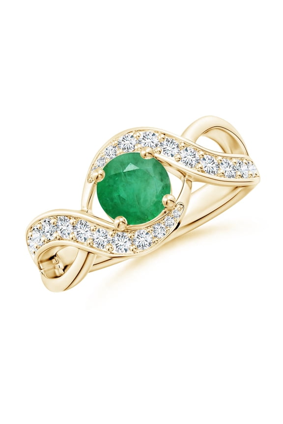 Natural Solitaire Round Emerald Infinity Promise Ring in 14K Yellow Gold for Women (Size-6mm) | May Birthstone, Birthday, Anniversary, Jewelry Gift for Women | Natural Emerald Ring