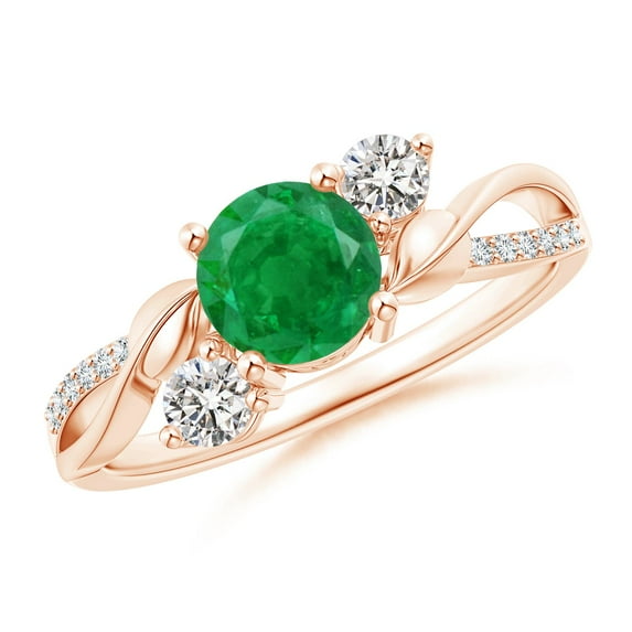 ANGARA Natural Emerald and Diamond Twisted Vine Engagement Ring in 14K Rose Gold for Women (Size-6mm) | May Birthstone, Birthday, Anniversary, Jewelry Gift for Women | Natural Emerald Ring