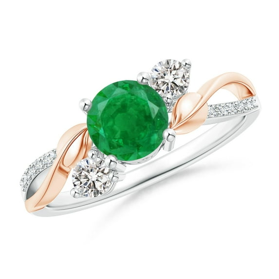 ANGARA Natural Emerald and Diamond Twisted Vine Engagement Ring in 14K White & Rose Gold for Women (Size-6mm) | May Birthstone, Birthday, Anniversary, Jewelry Gift for Women | Natural Emerald Ring