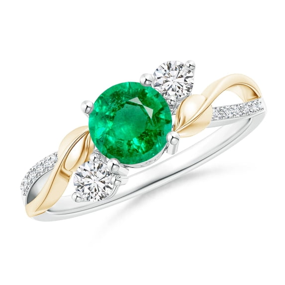 ANGARA Natural Emerald and Diamond Twisted Vine Engagement Ring in 14K White & Yellow Gold for Women (Size-6mm) | May Birthstone, Birthday, Anniversary, Jewelry Gift for Women | Natural Emerald Ring