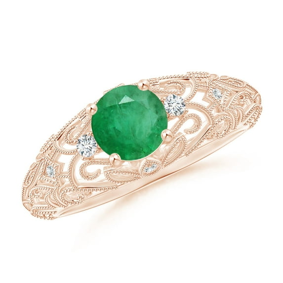 ANGARA Natural Aeon Vintage Style Solitaire Emerald Filigree Engagement Ring in 14K Rose Gold for Women (Size-6mm) | May Birthstone, Anniversary, Jewelry Gift for Women | Natural Emerald Ring