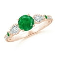 thumbnail image 1 of ANGARA Natural Aeon Emerald & Diamond Three Stone Engagement Ring with Milgrain in 14K Rose Gold for Women (Size-6mm) | May Birthstone, Anniversary, Jewelry Gift for Women | Natural Emerald Ring, 1 of 10