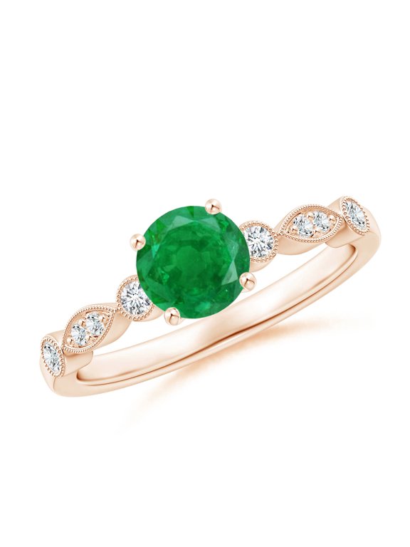 Natural Marquise and Dot Emerald Engagement Ring with Diamonds in 14K Rose Gold for Women (Size-6mm) | May Birthstone, Birthday, Anniversary, Jewelry Gift for Women | Natural Emerald Ring