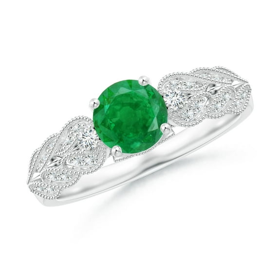 ANGARA Natural Aeon Vintage Style Emerald Solitaire Engagement Ring with Milgrain in 14K White Gold for Women (Size-6mm) | May Birthstone, Anniversary, Jewelry Gift for Women | Natural Emerald Ring