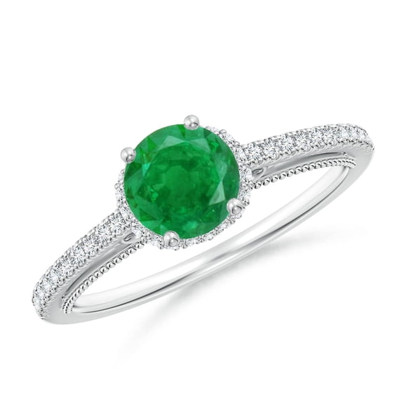 ANGARA Natural Vintage Inspired Round Emerald & Diamond Filigree Ring in 14K White Gold for Women (Size-6mm) | May Birthstone, Birthday, Anniversary, Jewelry Gift for Women | Natural Emerald Ring