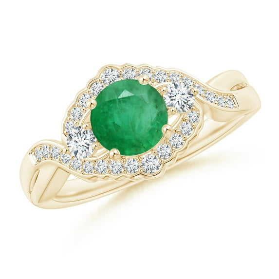 Angara Natural 0.75 Ct. Emerald with Diamond Vintage Inspired Ring in 14K Yellow Gold for Women (Ring Size: 3)