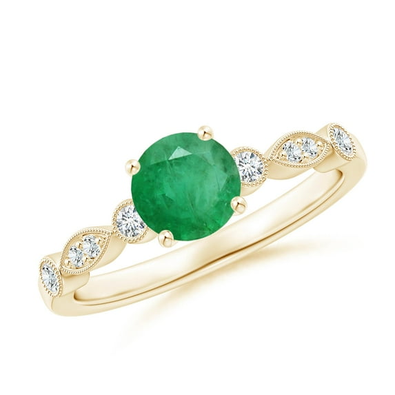 ANGARA Natural Marquise and Dot Emerald Engagement Ring with Diamonds in 14K Yellow Gold for Women (Size-6mm) | May Birthstone, Birthday, Anniversary, Jewelry Gift for Women | Natural Emerald Ring