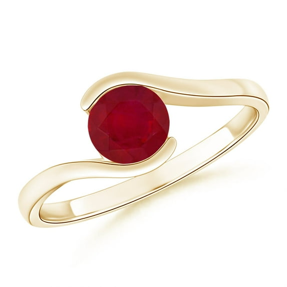 ANGARA Natural Semi Bezel-Set Solitaire Round Ruby Bypass Ring in 14K Yellow Gold for Women (Size-5.5mm) | July Birthstone, Birthday, Anniversary, Jewelry Gift for Women | Natural Ruby Ring