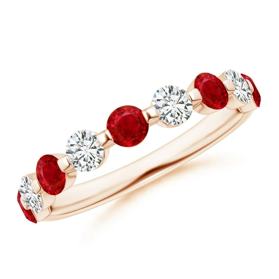 ANGARA Natural Floating Ruby and Diamond Semi Eternity Wedding Ring in 14K Rose Gold for Women (Size-3mm) | July Birthstone, Birthday, Anniversary, Jewelry Gift for Women | Natural Ruby Ring