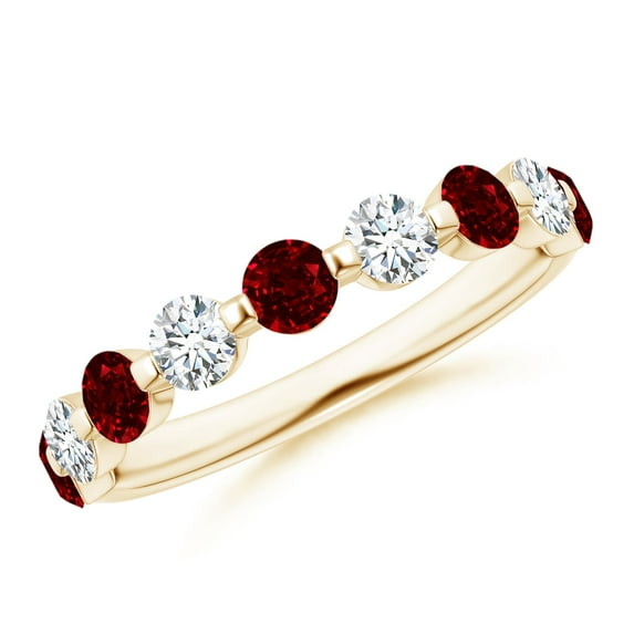 ANGARA Natural Floating Ruby and Diamond Semi Eternity Wedding Ring in 14K Yellow Gold for Women (Size-3mm) | July Birthstone, Birthday, Anniversary, Jewelry Gift for Women | Natural Ruby Ring