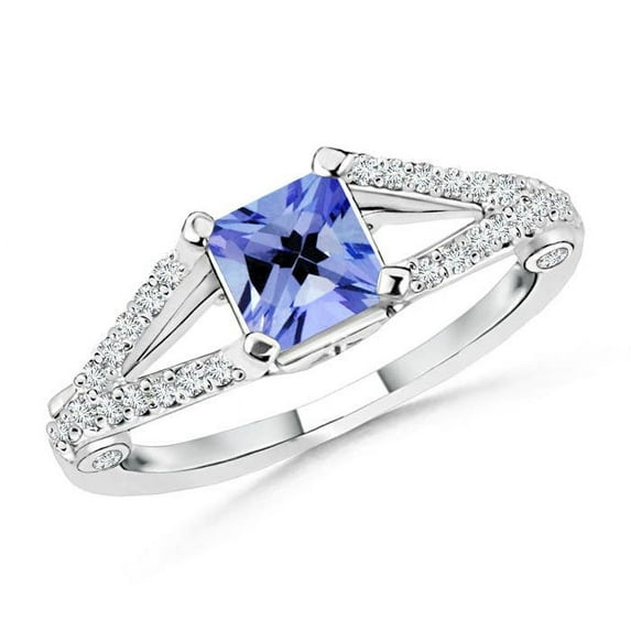 ANGARA Natural Split Shank Square Tanzanite Ring with Diamond Accents in 14K White Gold for Women (Size-5mm) | December Birthstone, Anniversary, Jewelry Gift for Women | Natural Tanzanite Ring
