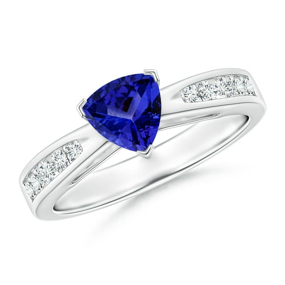 ANGARA Natural Trillion Tanzanite Solitaire Ring with Diamond Accents in 14K White Gold for Women (Size-6mm) | December Birthstone, Anniversary, Jewelry Gift for Women | Natural Tanzanite Ring