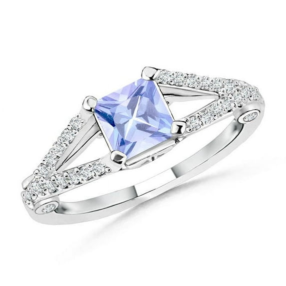 ANGARA Natural Split Shank Square Tanzanite Ring with Diamond Accents in 14K White Gold for Women (Size-5mm) | December Birthstone, Anniversary, Jewelry Gift for Women | Natural Tanzanite Ring