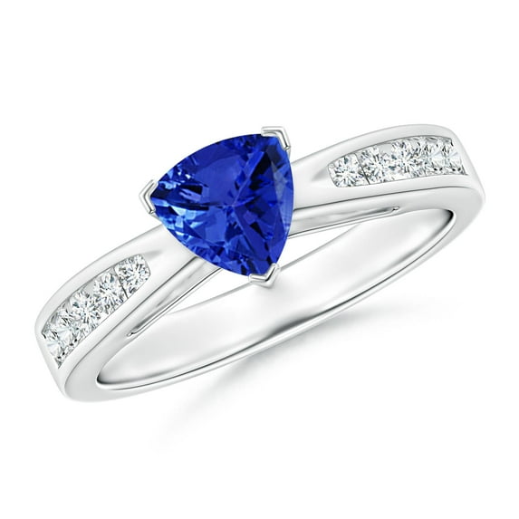 ANGARA Natural Trillion Tanzanite Solitaire Ring with Diamond Accents in 14K White Gold for Women (Size-6mm) | December Birthstone, Anniversary, Jewelry Gift for Women | Natural Tanzanite Ring
