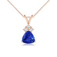 thumbnail image 1 of ANGARA Natural Trillion Tanzanite Solitaire Pendant with Trio Diamonds in 14K Rose Gold for Women (Size-6mm) | December Birthstone, Anniversary, Jewelry Gift for Women | Natural Tanzanite Necklace, 1 of 7
