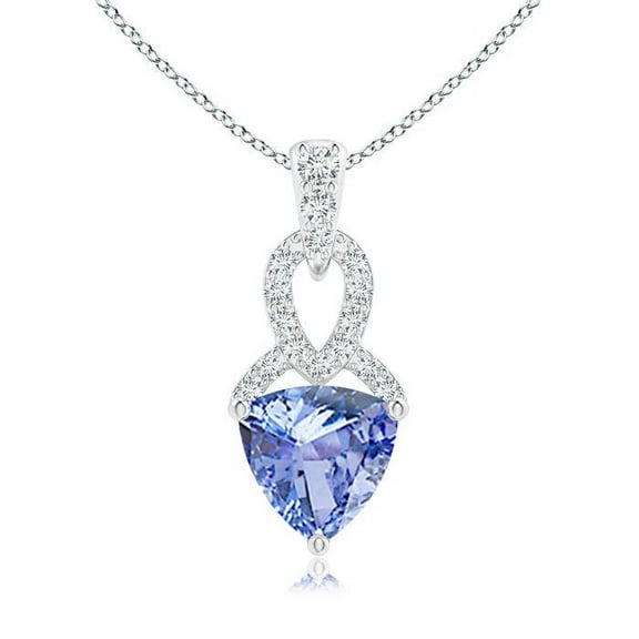 ANGARA Natural Trillion Tanzanite Dangle Pendant with Diamond Accents in 14K White Gold for Women (Size-6mm) | December Birthstone, Anniversary, Jewelry Gift for Women | Natural Tanzanite Necklace