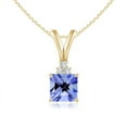 thumbnail image 1 of ANGARA Natural V-Bale Square Tanzanite Solitaire Pendant with Diamond in 14K Yellow Gold for Women (Size-5mm) | December Birthstone, Anniversary, Jewelry Gift for Women | Natural Tanzanite Necklace, 1 of 8
